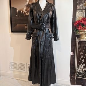 Black faux Leather Dress and/or coat with belt. XS